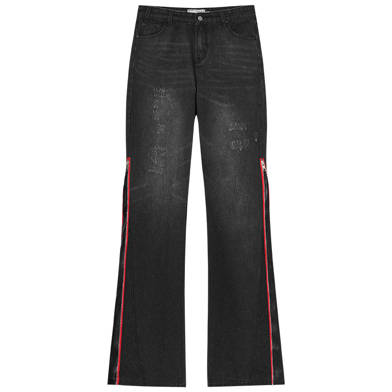 Harsh and Cruel Leather Panel Flared Denim