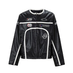 F2CE Striped Panel PU Leather Racing Jacket