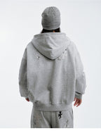 MEDM Cross Star Leather Patchwork Zip Up Hoodie