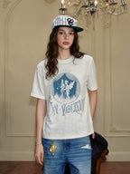 YADcrew Angel Print Star Studded Pearl Embellished Tee