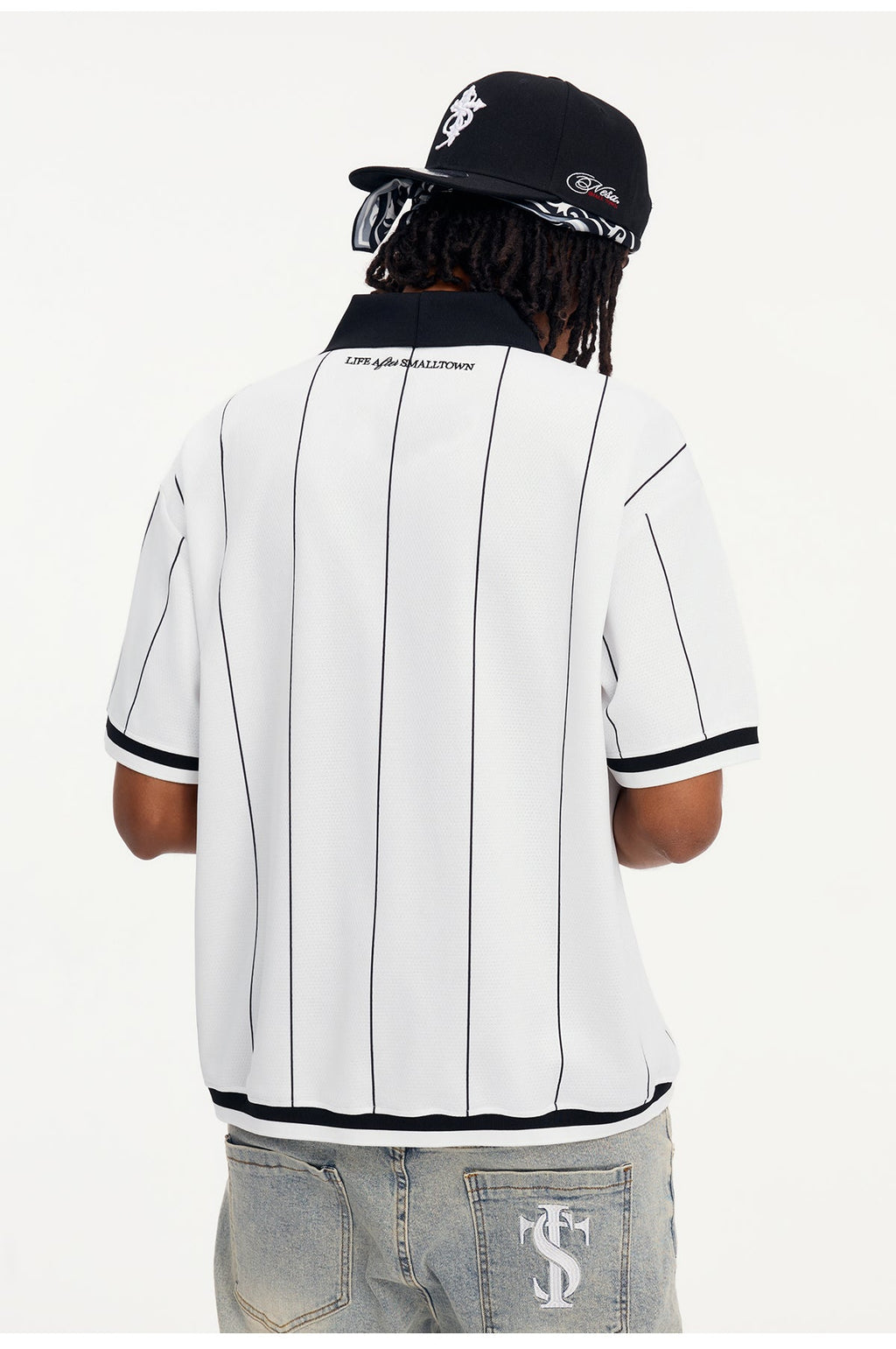 Small Town Kid Pearl Logo Striped Polo Jersey