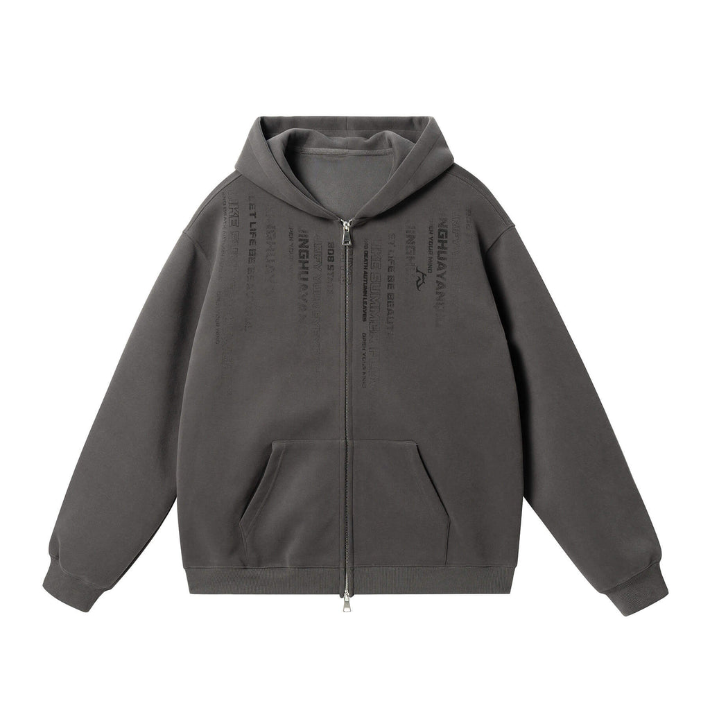 JHYQ Vertical Code Print Double Zipper Hoodie