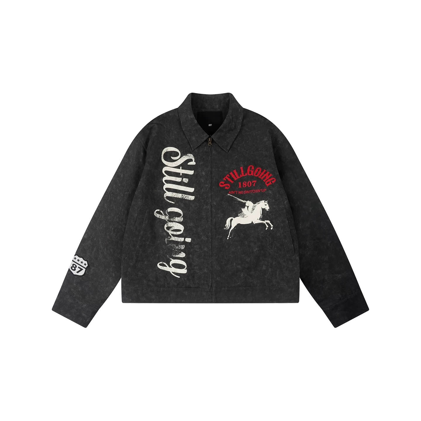 1807 Pegasus Vintage Print Embroidered Detroit Jacket
