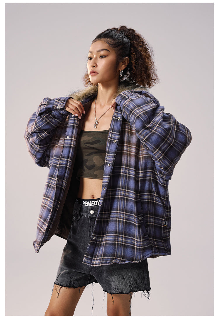Remedy Gradient Plaid Quilted Lined Shirt Jacket