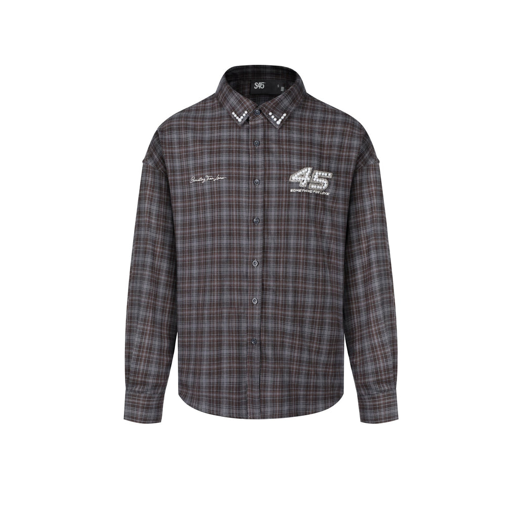 S45 Pearl Lapel Logo Plaid Long Sleeve Shirt