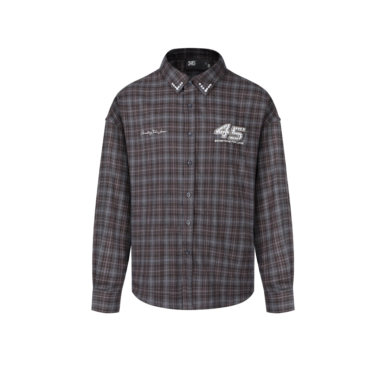 S45 Pearl Lapel Logo Plaid Long Sleeve Shirt