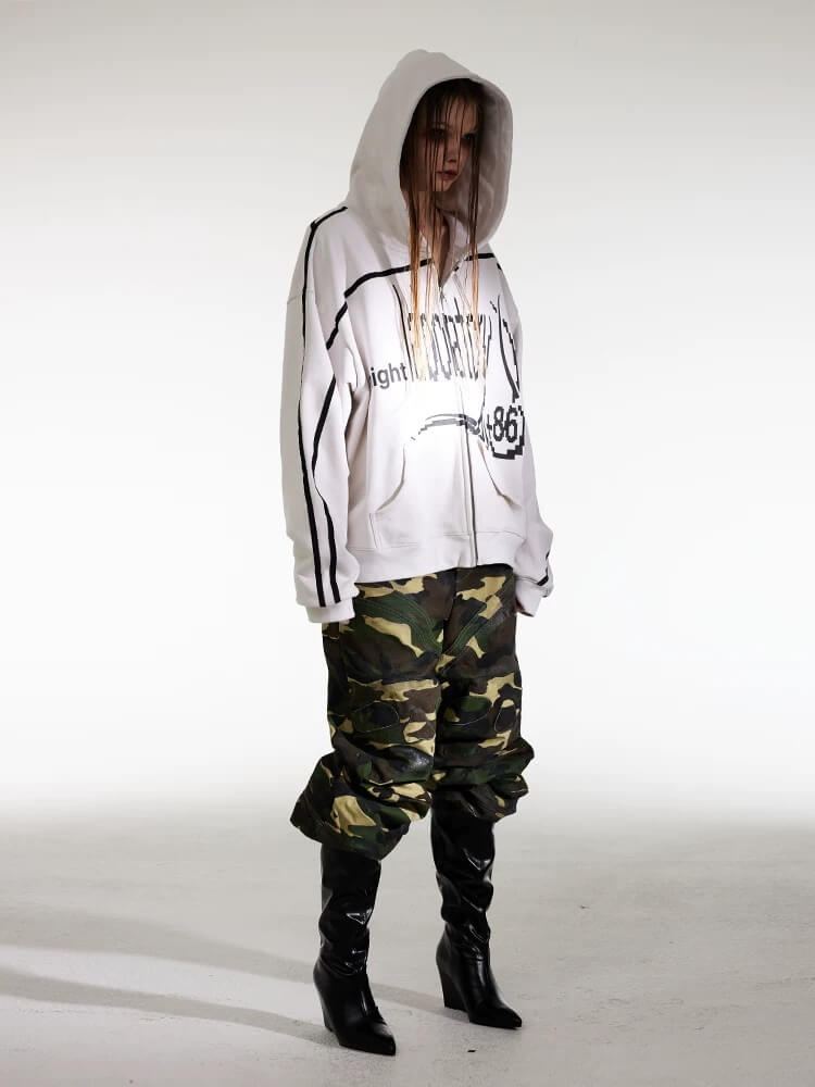 Night Lab Mosaic Print Ribbon Line Zip Up Hoodie