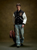 YADcrew Colorful Gemstone Cross Varsity Jacket