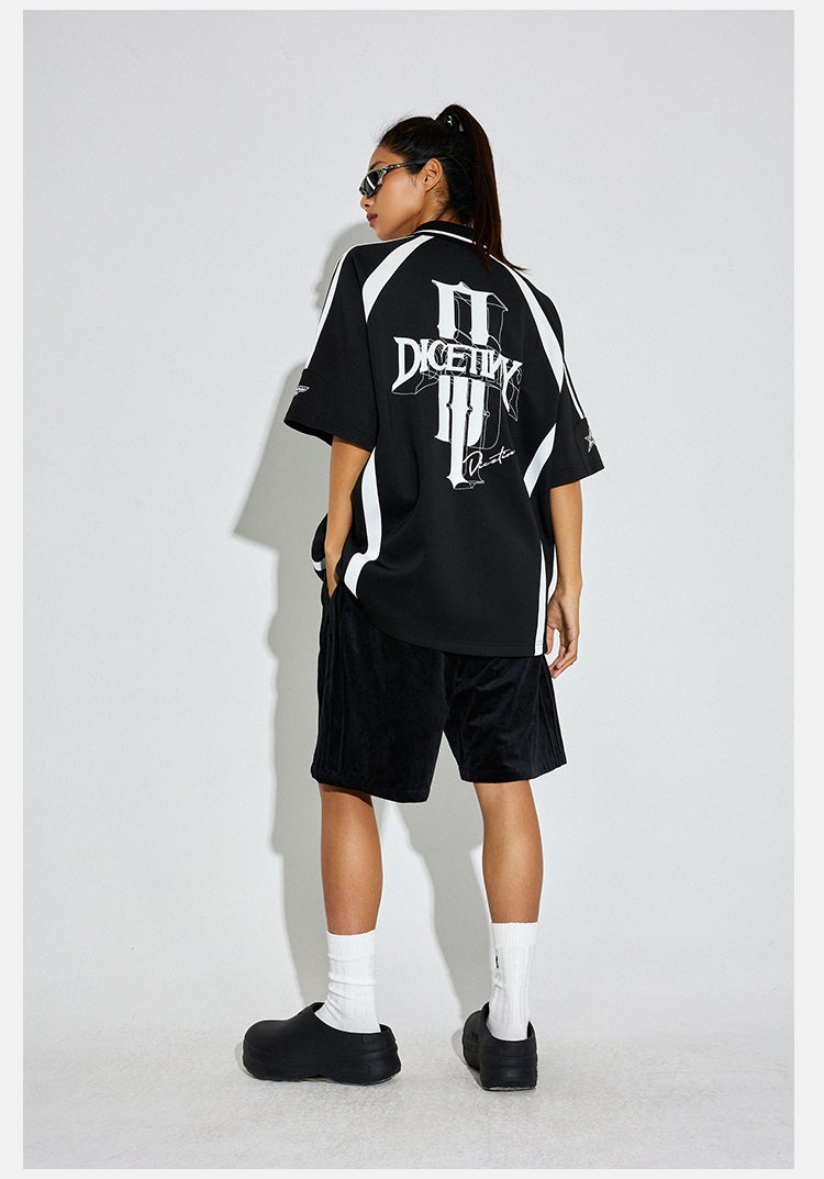 DICETINY Floral Logo Print Soccer Jersey Polo Shirt