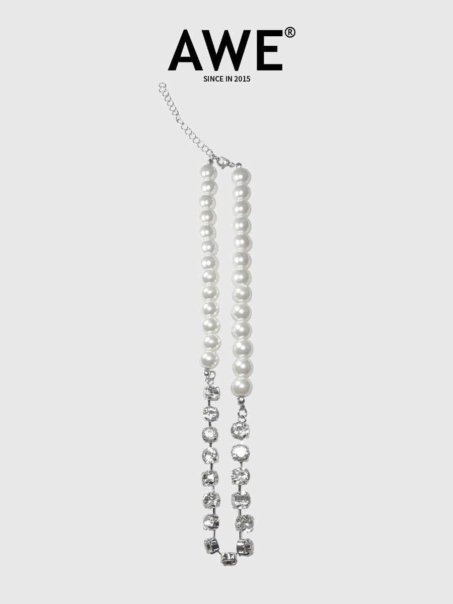 AWE Pearl Rhinestone Chain Necklace