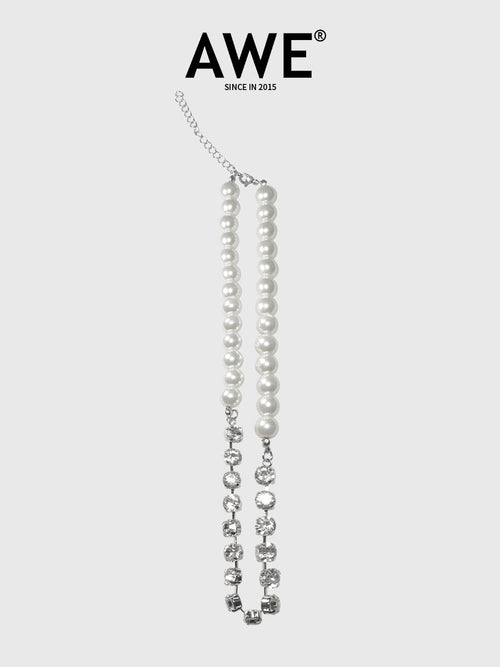 AWE Pearl Rhinestone Chain Necklace