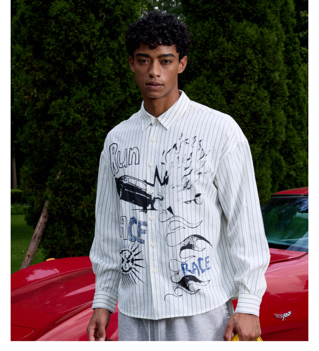 S45 Hand Painted Sports Car Stripe Long Sleeve Shirt