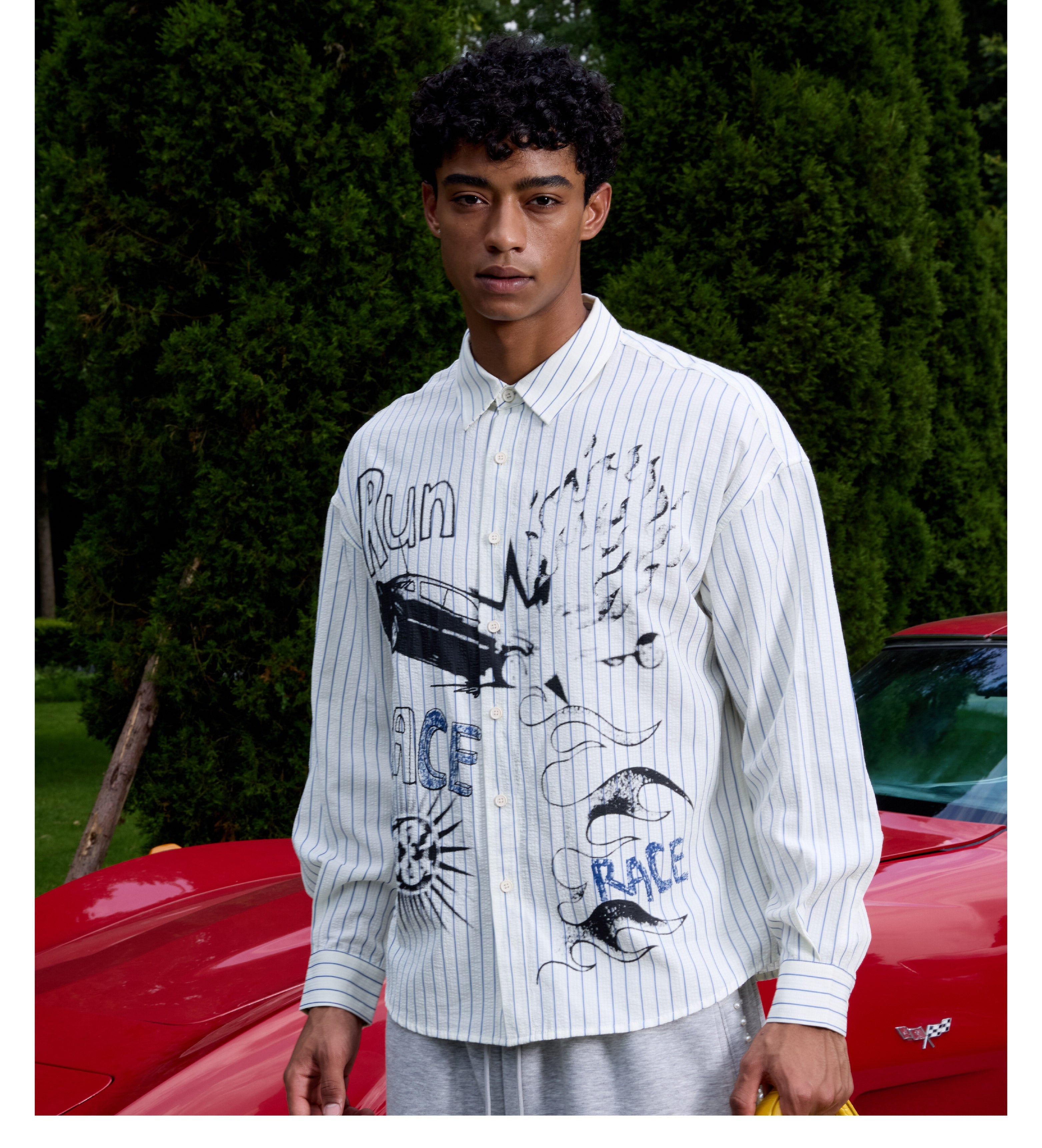 S45 Hand Painted Sports Car Stripe Long Sleeve Shirt