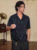 YADcrew Shiny Satin Striped Short Sleeve Shirt
