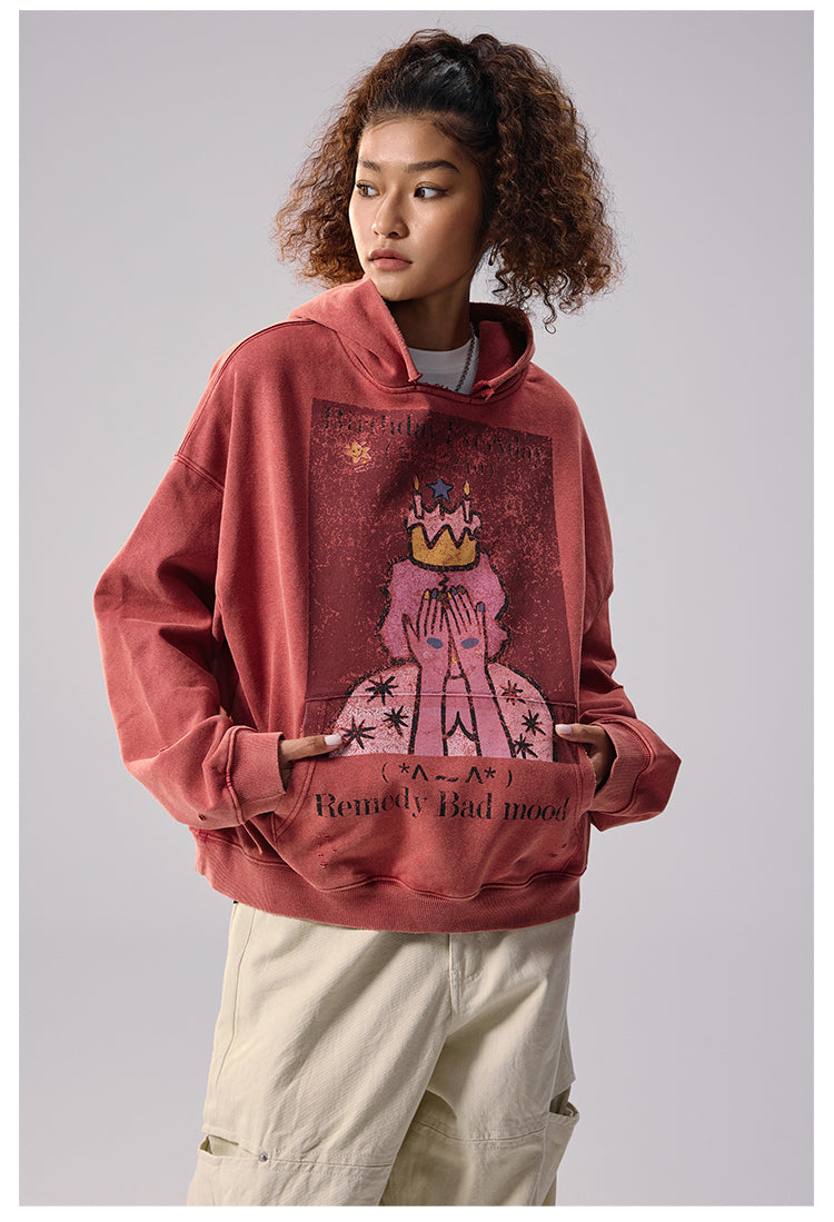 Remedy Washed Distressed Print Hoodie