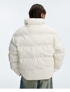 MEDM Leopard Patch PU Leather Puffer Jacket