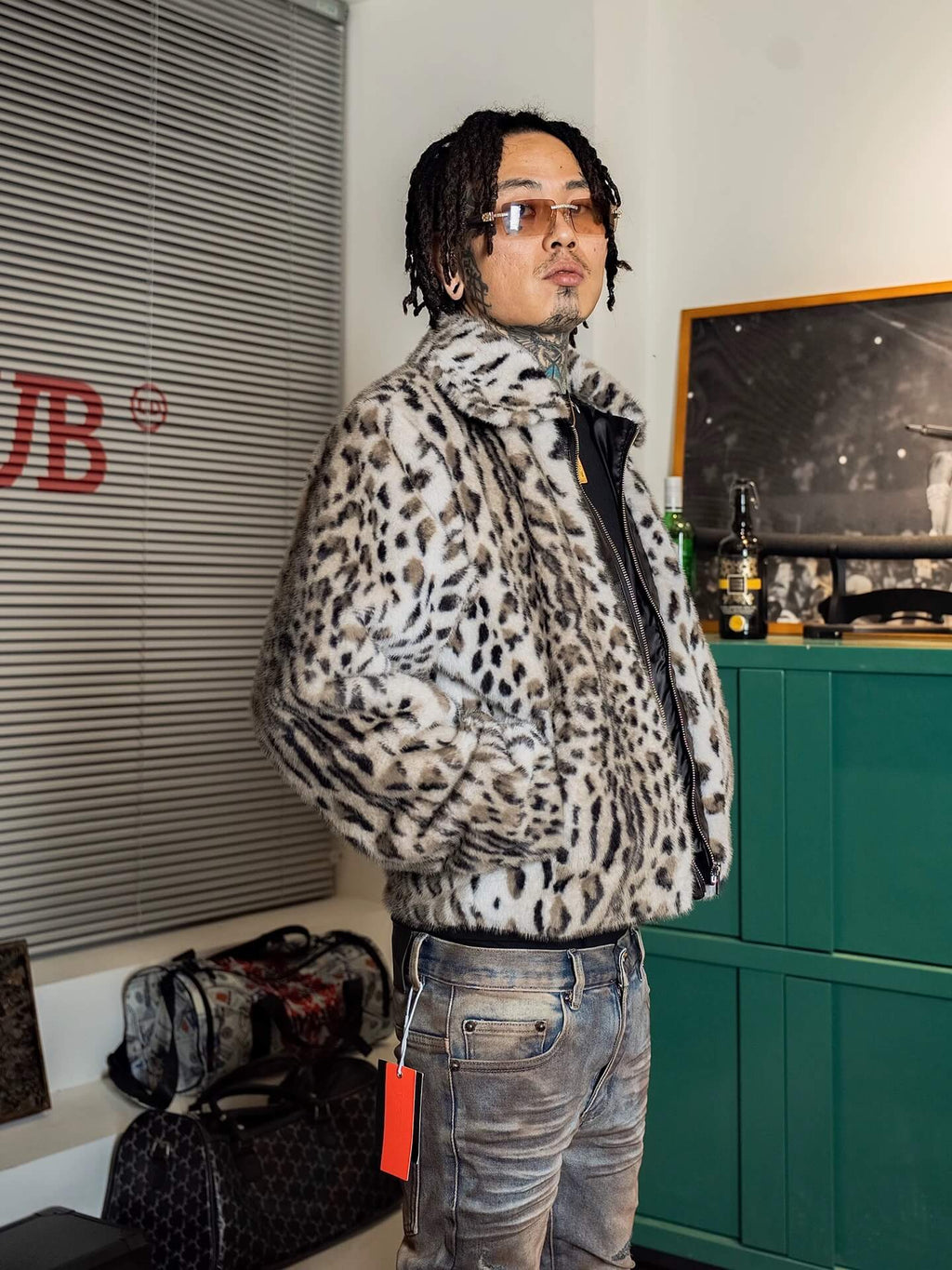 TGFCLUB Leopard Printed Faux Fur Jacket