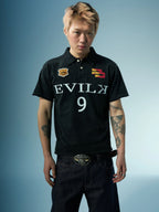 EVILKNIGHT(EK) Embroidered and Logo Printed Washed Polo