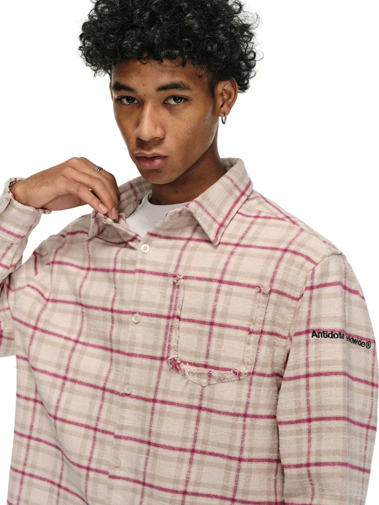 ANTIDOTE Destroyed Plaid Long-Sleeve Shirt