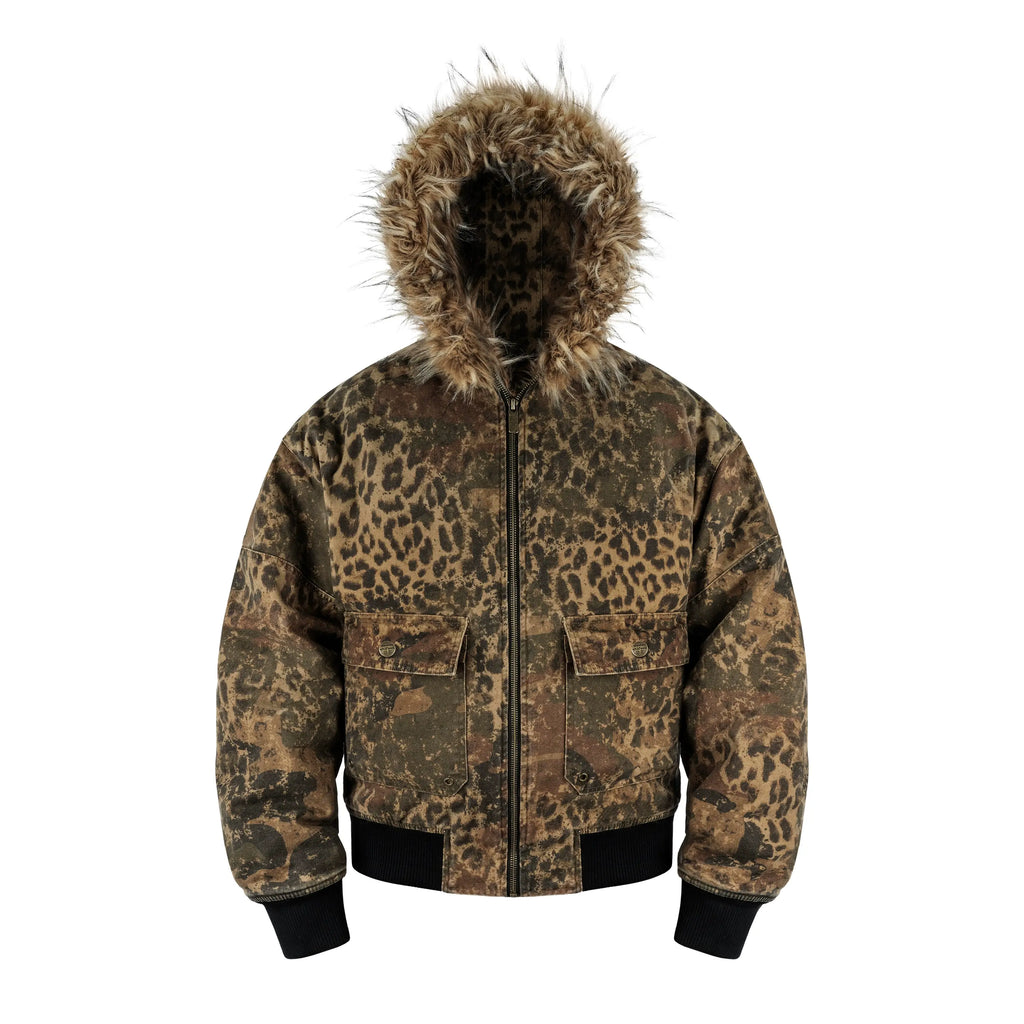 ANTIDOTE Washed Leopard Fur Hooded Work Jacket