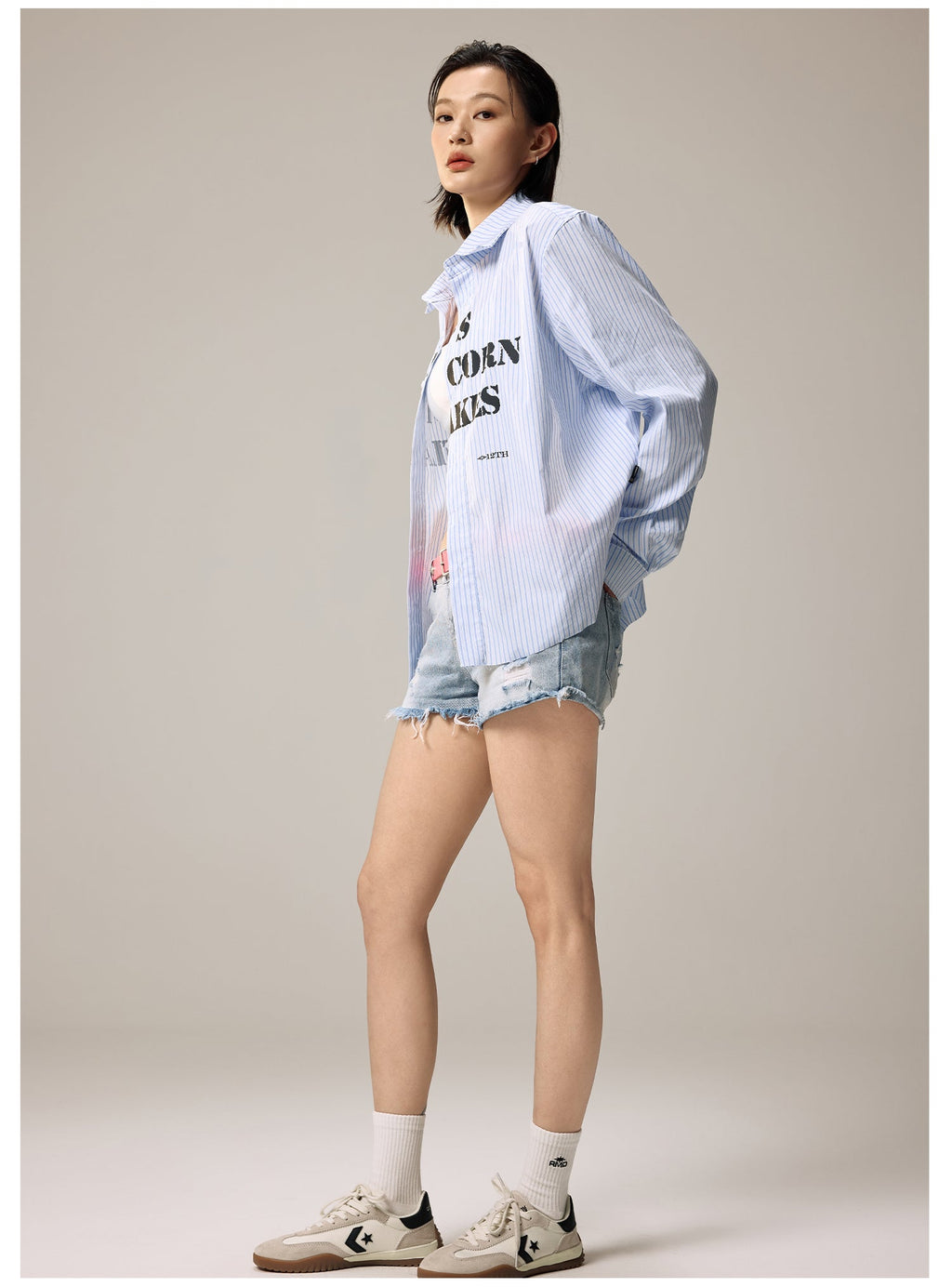 Remedy Letter Print Striped Long Sleeve Shirt