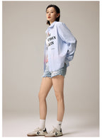 Remedy Letter Print Striped Long Sleeve Shirt