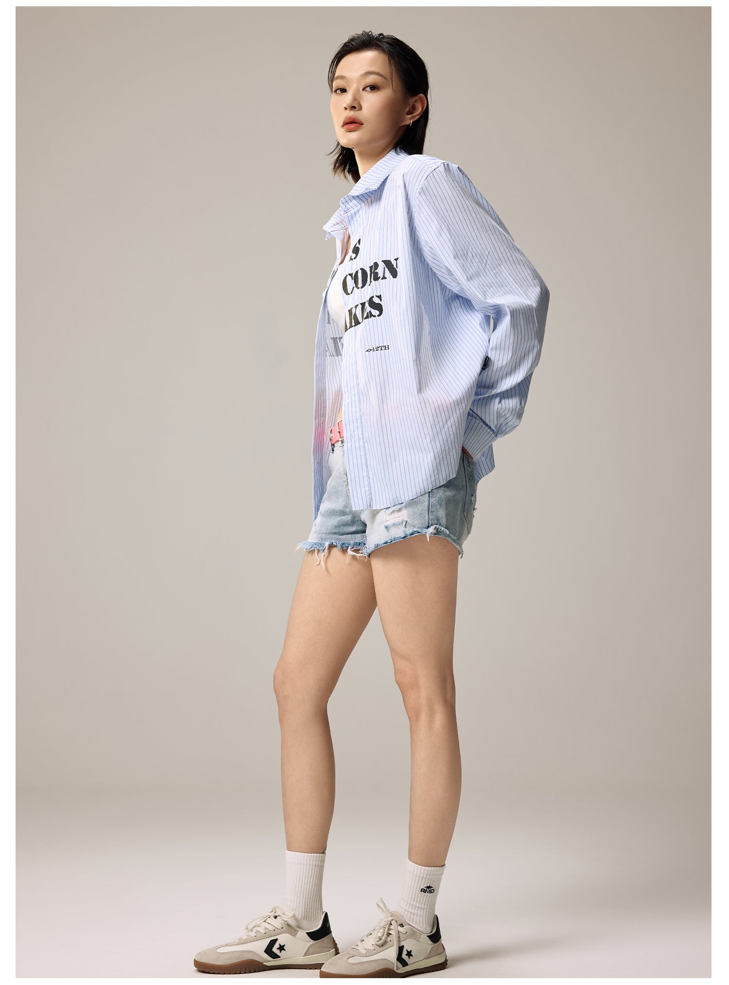 Remedy Letter Print Striped Long Sleeve Shirt