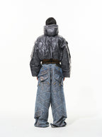 BLIND NO PLAN Wrinkled Hooded Short Bomber Jacket