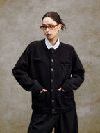 YADcrew Pearl Embellished Jacquard Knit Crew Neck Cardigan
