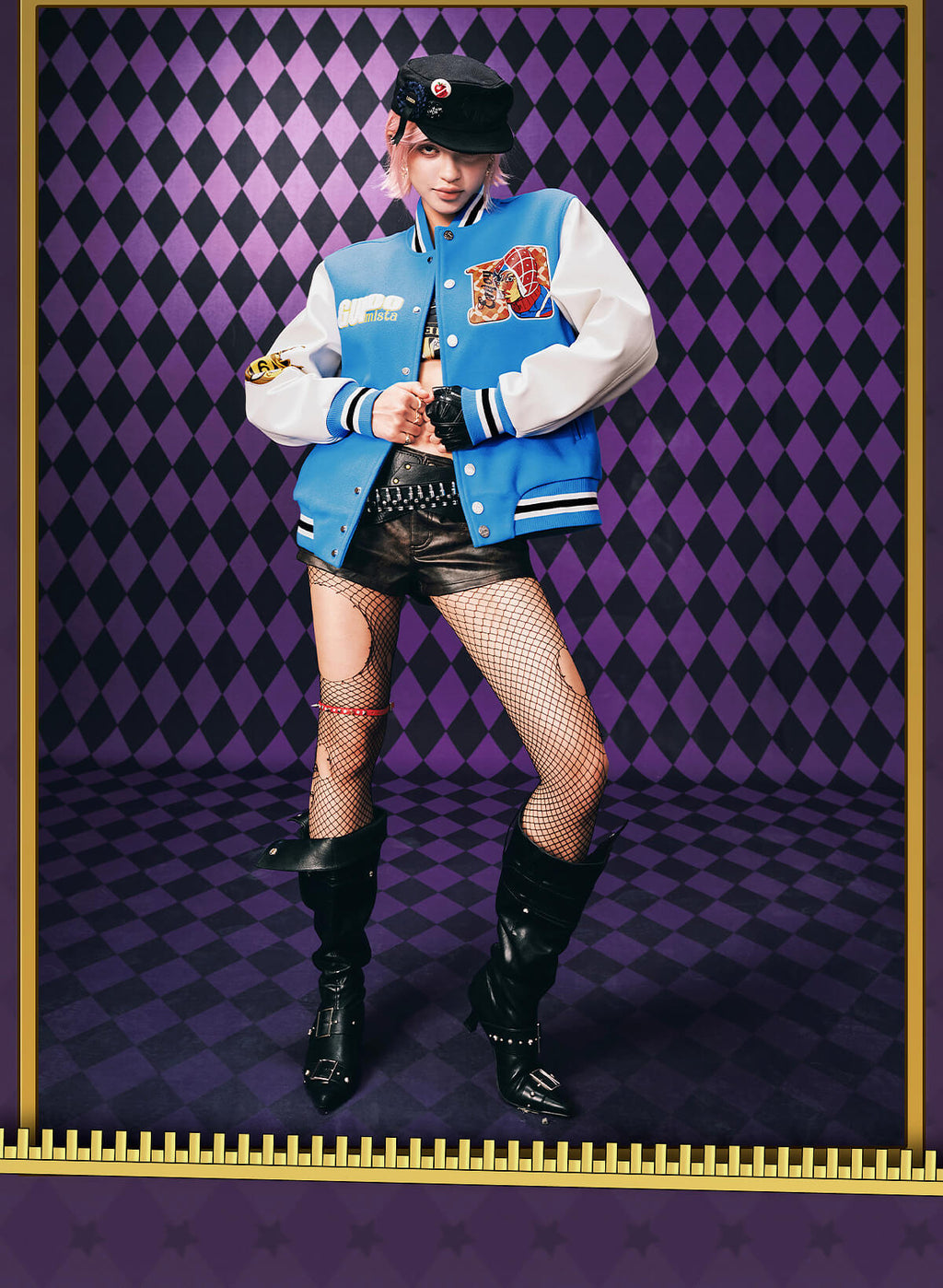 MEDM × JOJO Embroidered Patch Varsity Jacket
