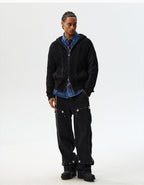 MEDM Hooded Cable Knit Zip Up Cardigan