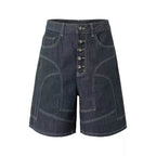 YADcrew Cross Motif Button Paneled Denim Shorts