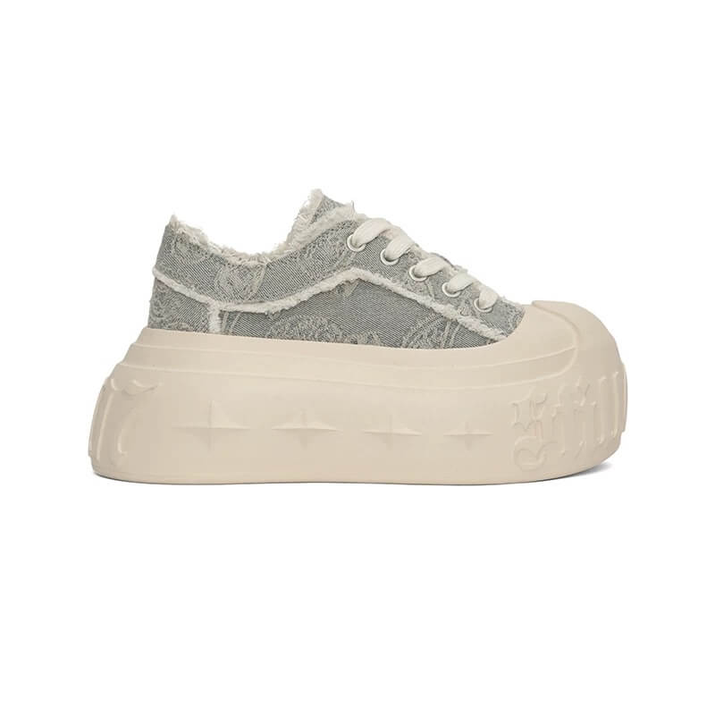 1807 INF-008 Gothic Lace Up Canvas Paisley Chunky Sneakers