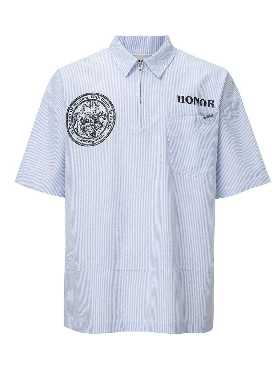 F2CE Printed Striped Short-Sleeve Pullover Shirt