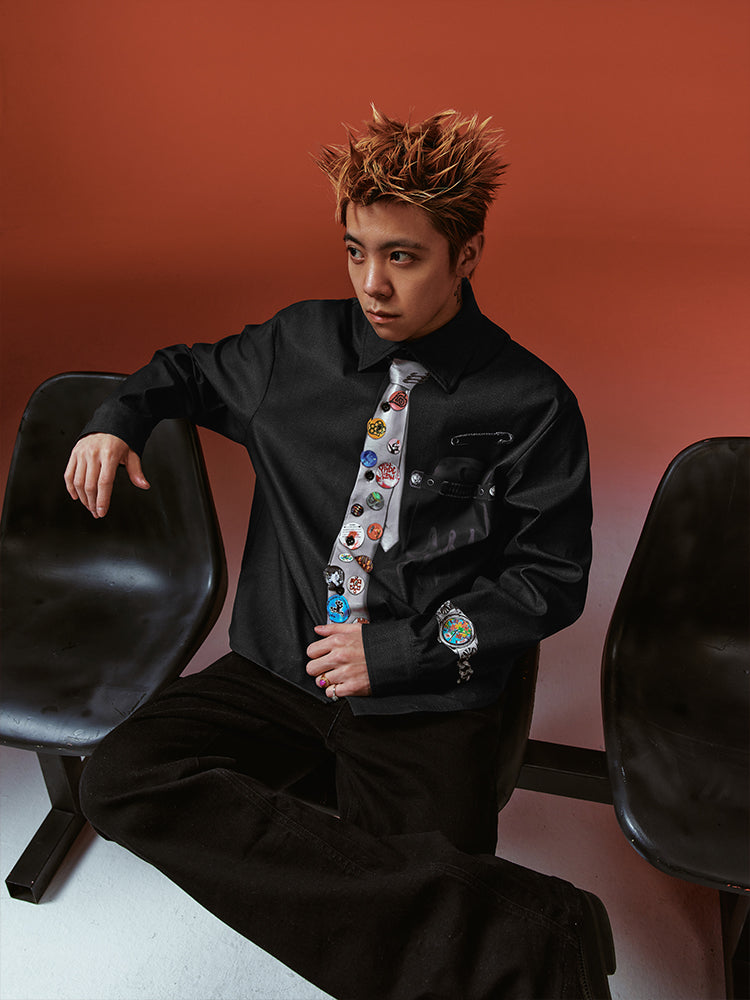 YADcrew 3D-Printed Tie & Badge Long-Sleeve Shirt