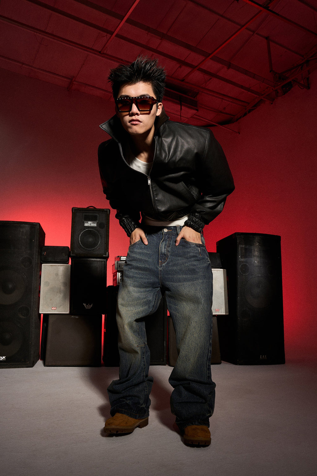 KARMANISTIC Graphic Embroidered Leather Short Bomber Jacket