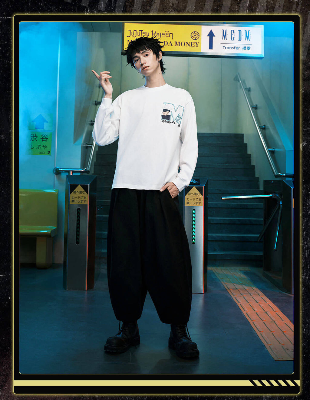 MEDM × Jujutsu Kaisen Big M Logo Character Print Embroidered Long Sleeve Tee