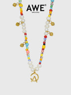 AWE AE Word Charm Color Beaded Pearl Necklace