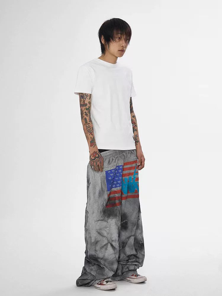 KARMANISTIC Distressed Flag Print Jogger Sweatpants