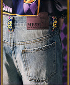 MEDM × JOJO Side Zipper Contrast Checkered Washed Jeans