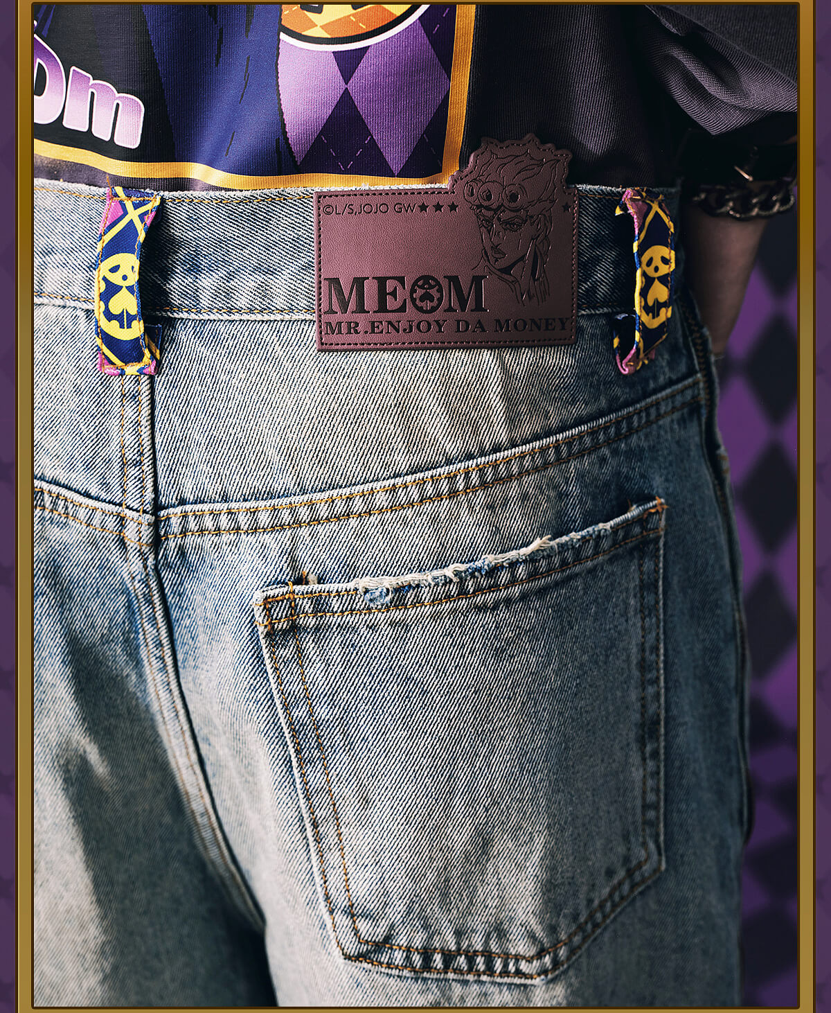 MEDM × JOJO Side Zipper Contrast Checkered Washed Jeans