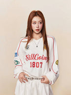 1807 Patchwork Print V Neck Long Sleeve Hockey Jersey