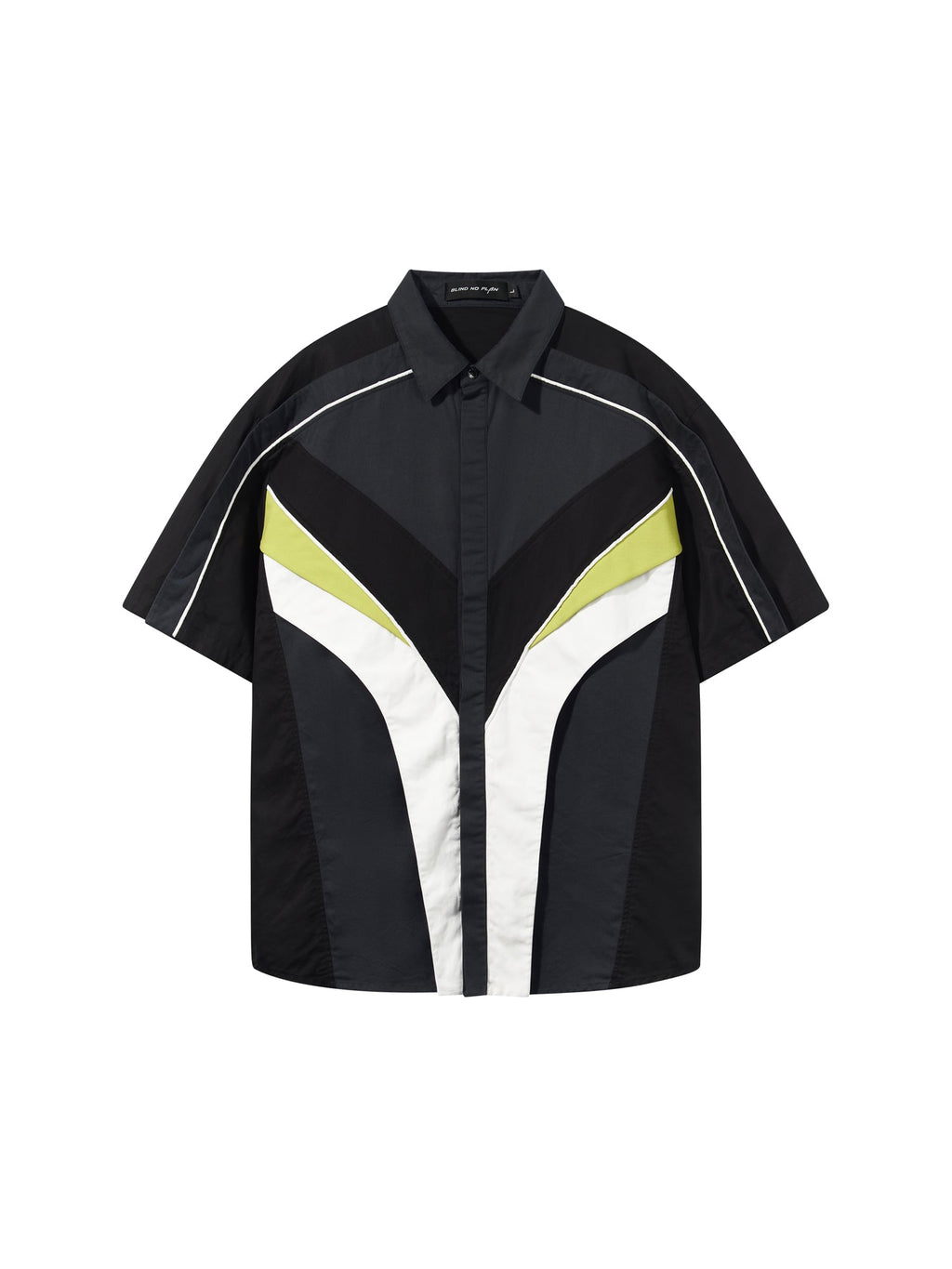 BLIND NO PLAN Colorblocked 3D Striped Short Sleeved Shirt