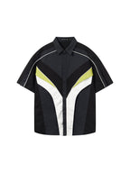 BLIND NO PLAN Colorblocked 3D Striped Short Sleeved Shirt