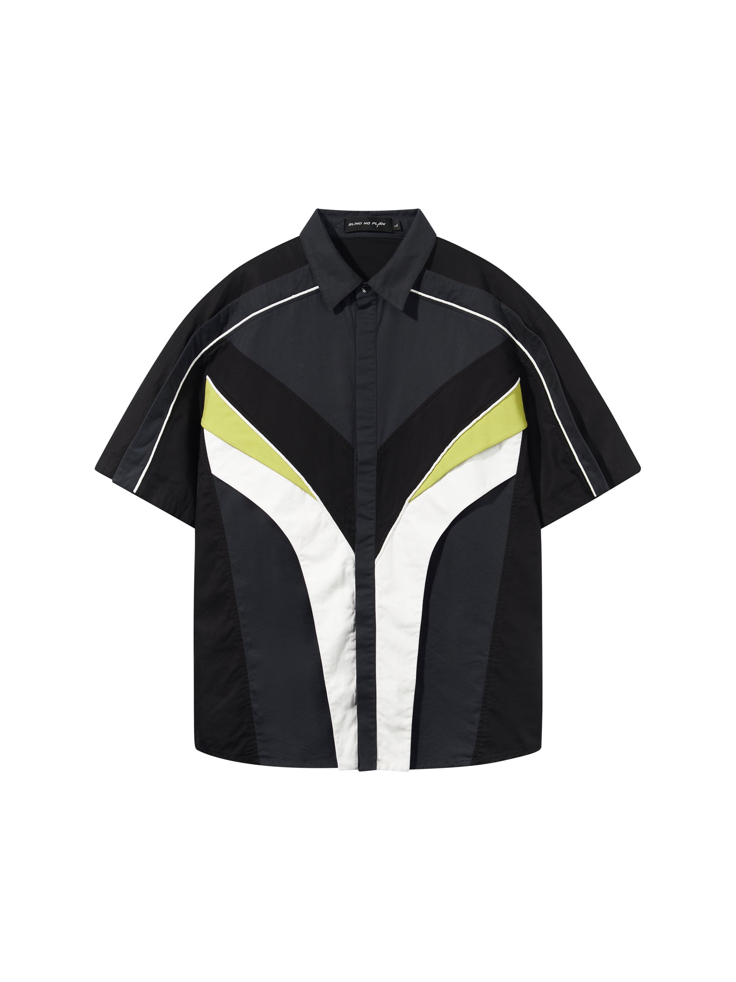 BLIND NO PLAN Colorblocked 3D Striped Short Sleeved Shirt