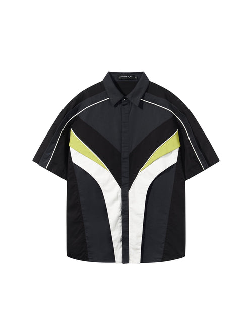 BLIND NO PLAN Colorblocked 3D Striped Short Sleeved Shirt