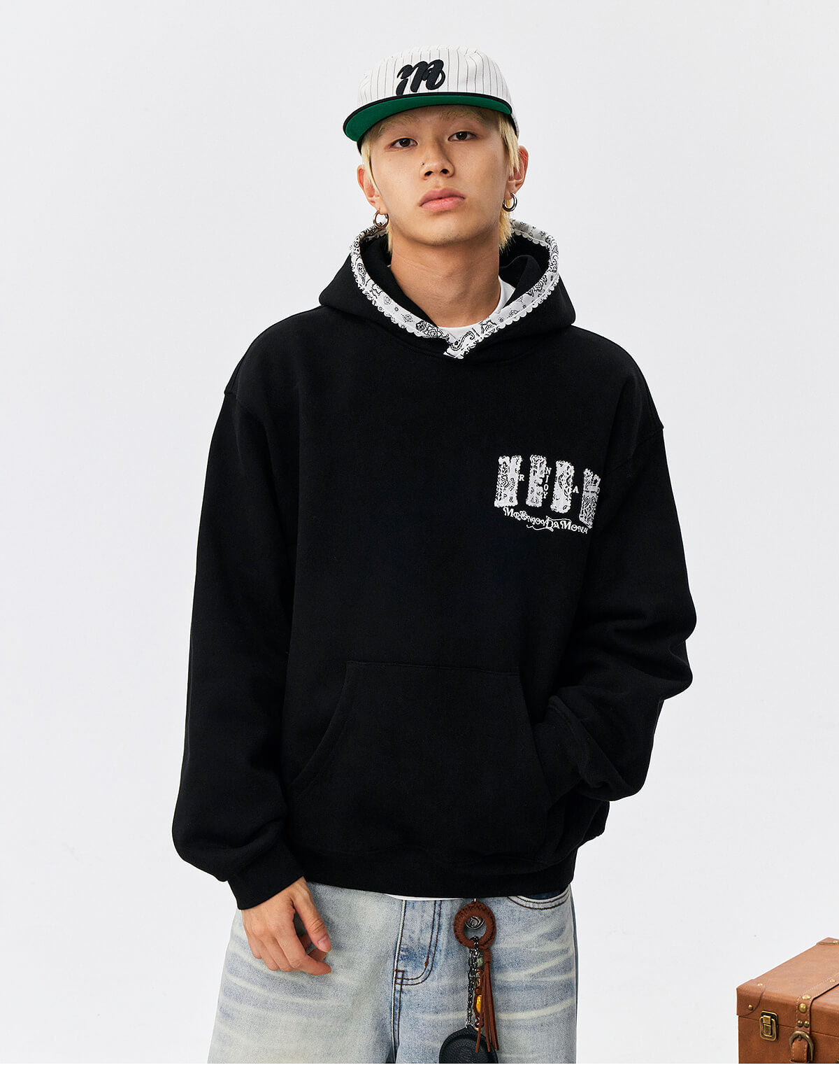 MEDM Ethnic Paisley Patch Embroidered Hoodie