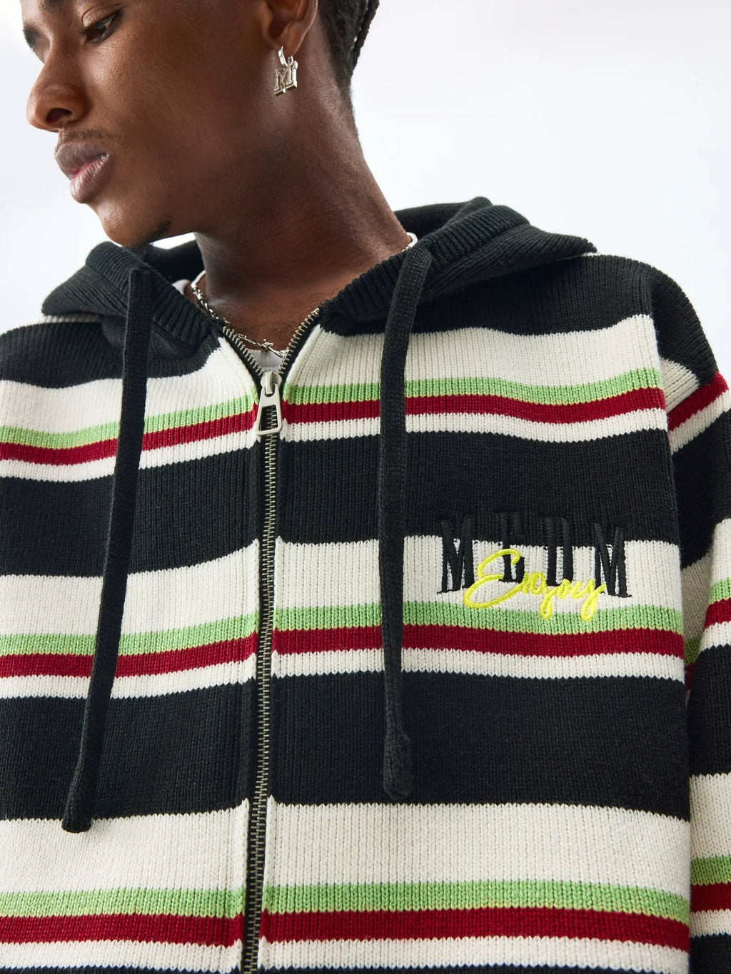MEDM Colorful Stripes Zip-Up Knit Hoodie