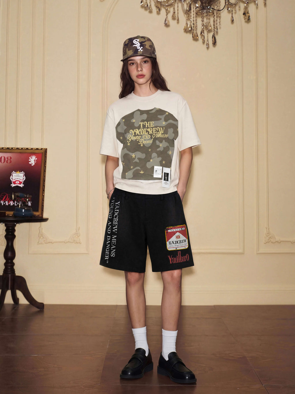 YADcrew Parody Print Washed Sweat Shorts