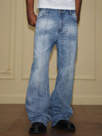 YADcrew Contrast Frayed Back Pocket Center Seam Washed Jeans